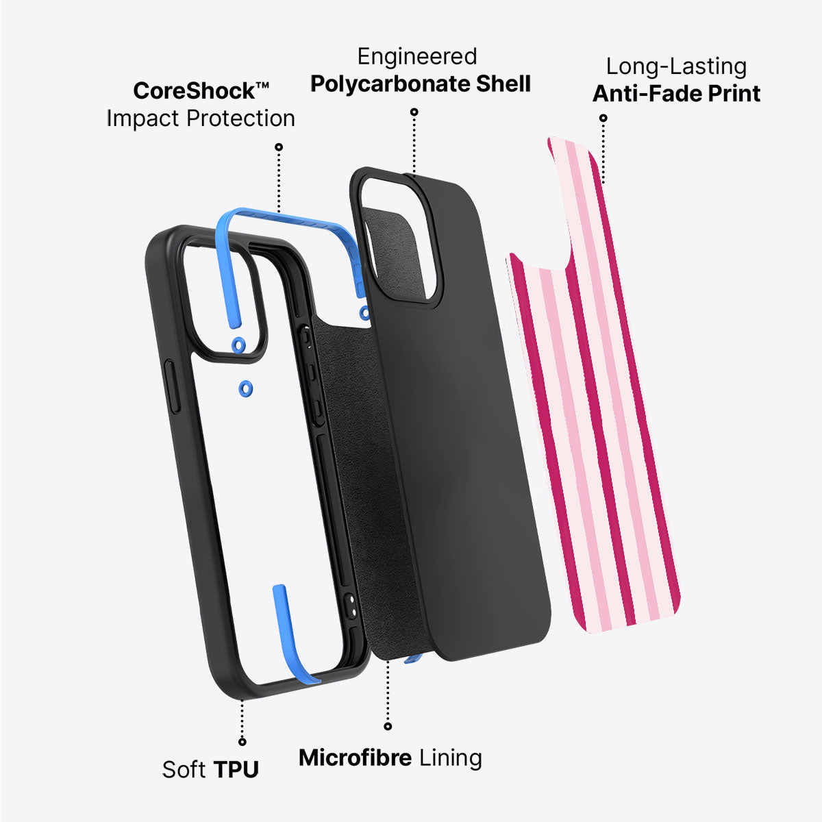Pink Watercolor Stripes - iPhone 15 Case #case type_core (non magsafe)