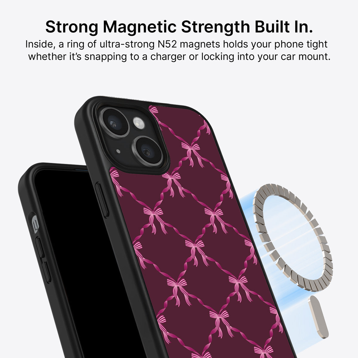 iPhone 15 Plus MagSafe case – Bordeaux Bow design