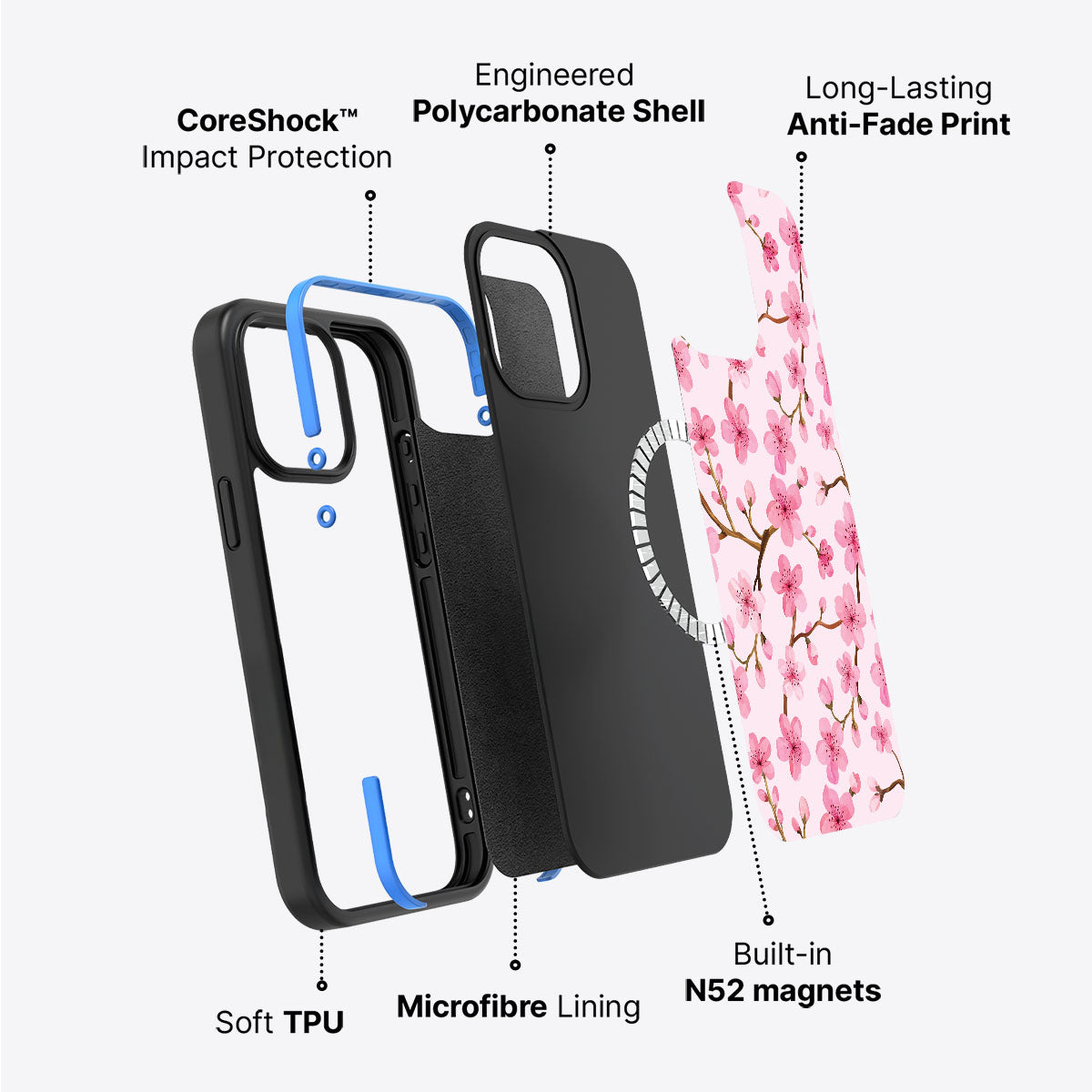 iPhone 15 Plus case construction – Cherry Blossom phone case