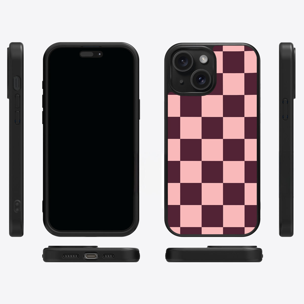 Claret Tile iPhone 15 Plus case cover – multi-angle view