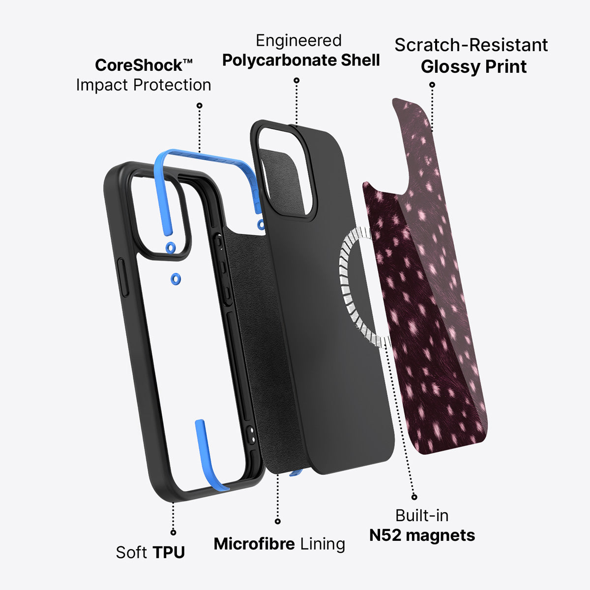 iPhone 15 Plus case construction – Fawn Spots phone case