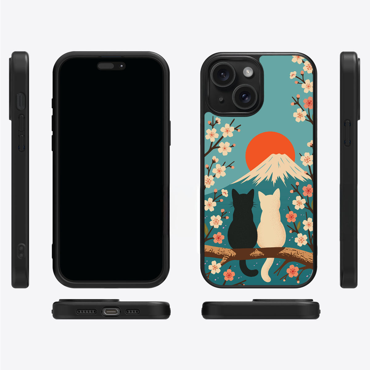 Fuji Cats iPhone 15 Plus case cover – multi-angle view