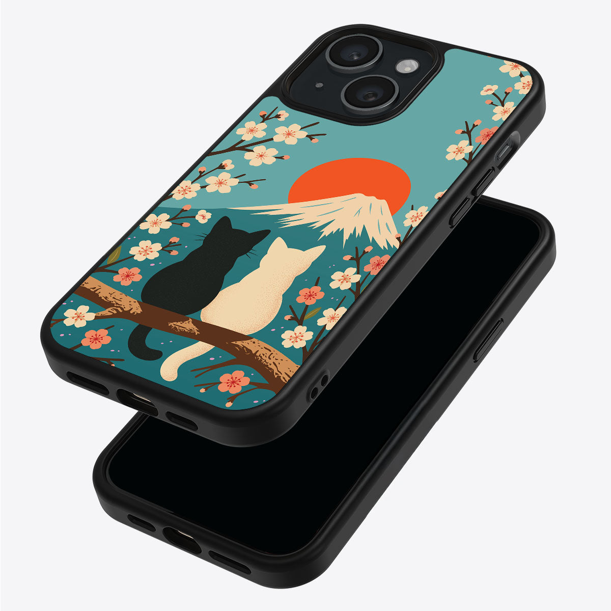Fuji Cats iPhone 15 Plus case – back and side view