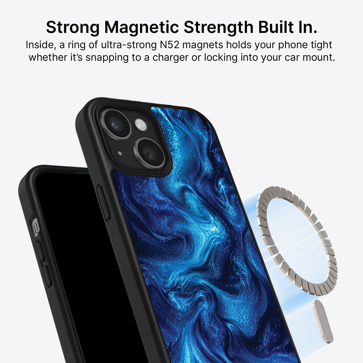 Blue Marble Designer iPhone 15 Plus Case – Indigo Impasto | MagSafe