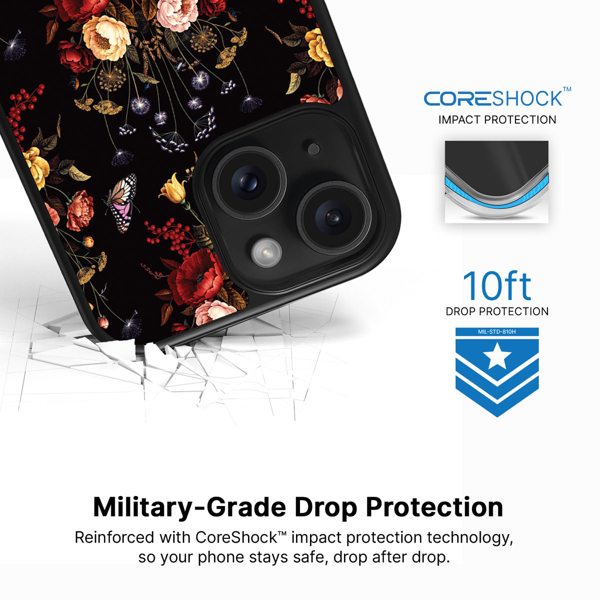 Kelmscott Bloom iPhone 15 Plus case with drop protection