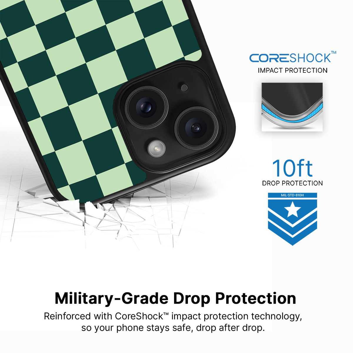 Mint Matrix iPhone 15 Plus case with drop protection