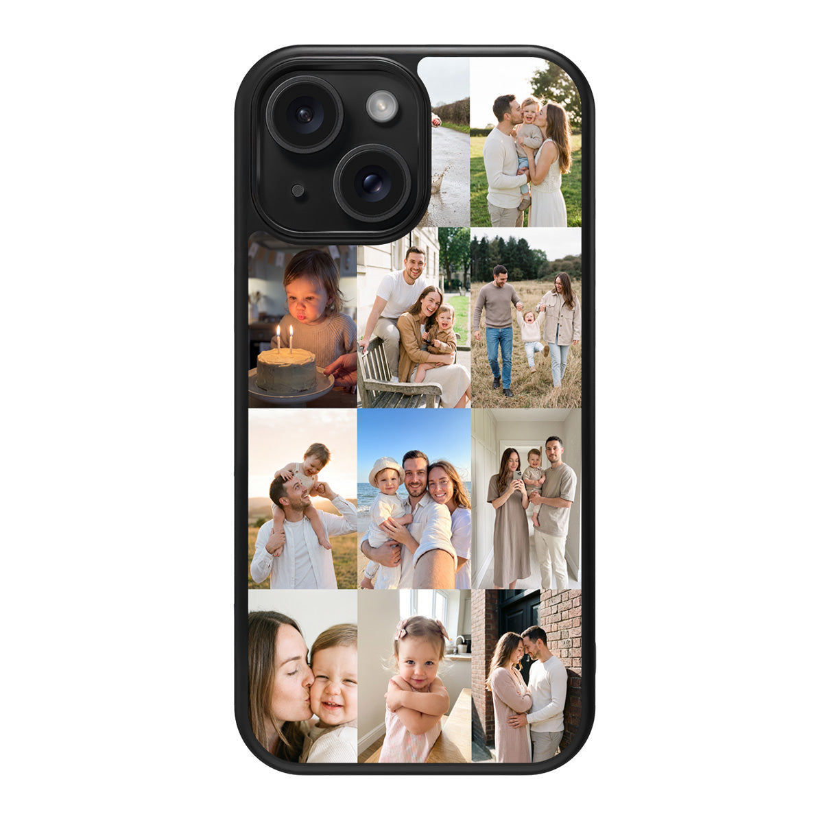 Personalised iPhone 15 Plus case – family 12-photo collage design