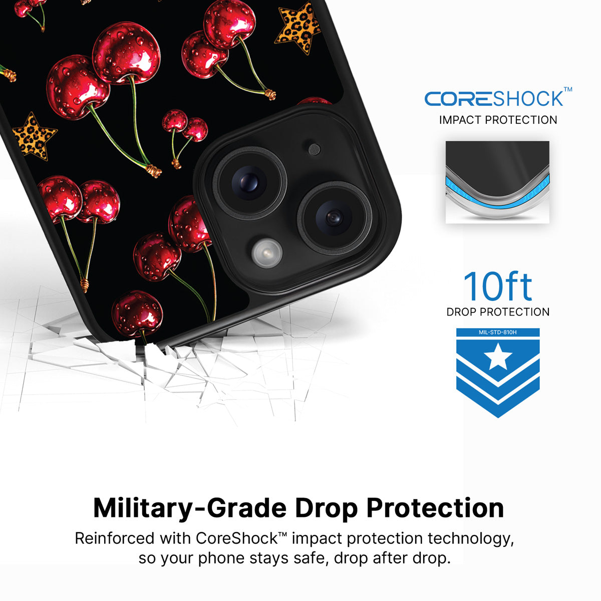 Rebel Cherry iPhone 15 Plus case with drop protection