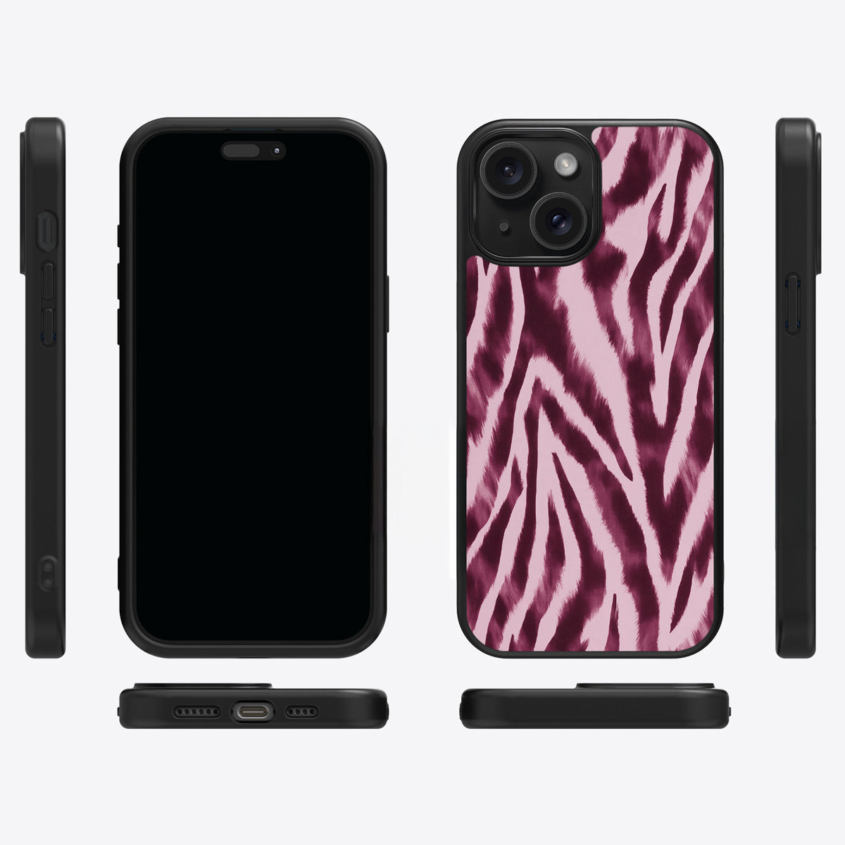 Sangria Zebra iPhone 15 Plus case cover – multi-angle view