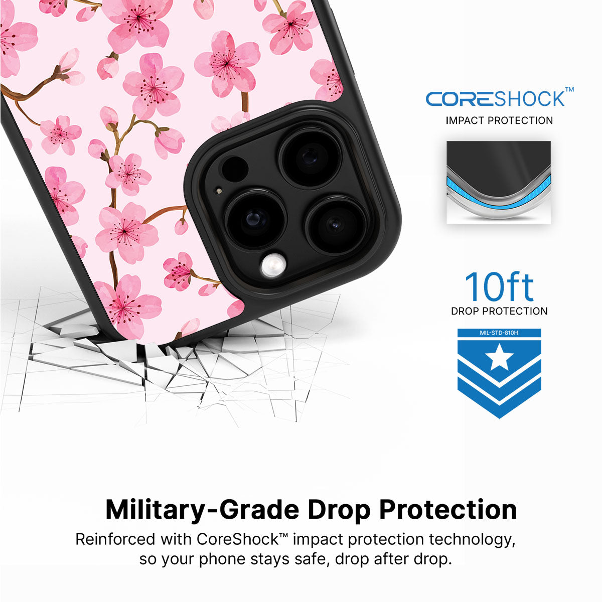 Cherry Blossom iPhone 15 Pro case with drop protection