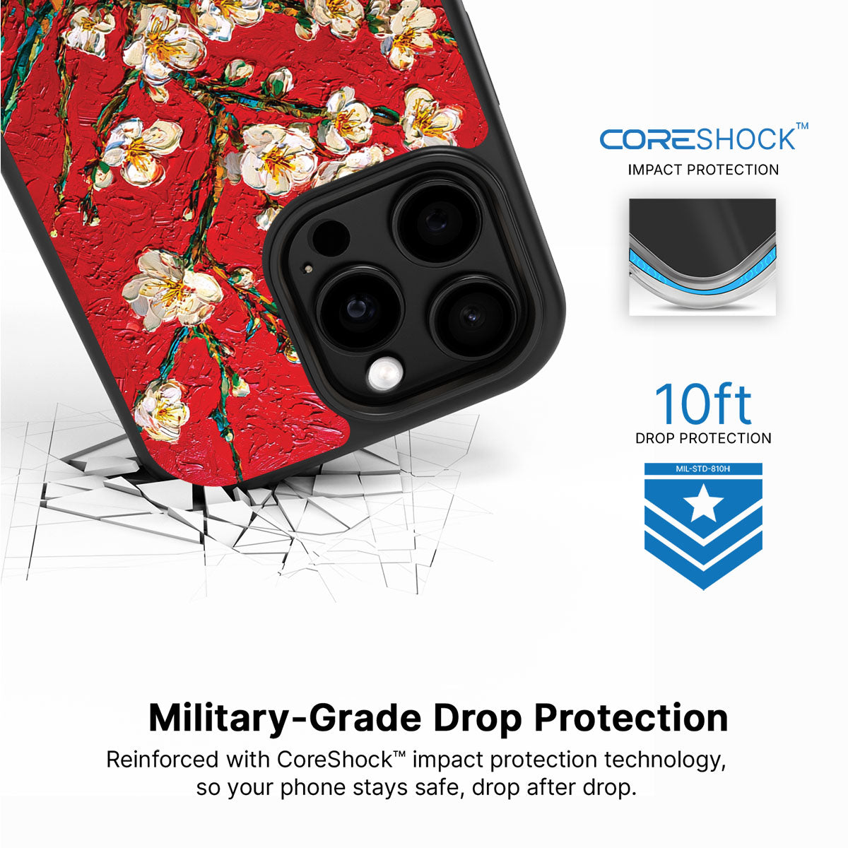Crimson Blossom iPhone 15 Pro case with drop protection