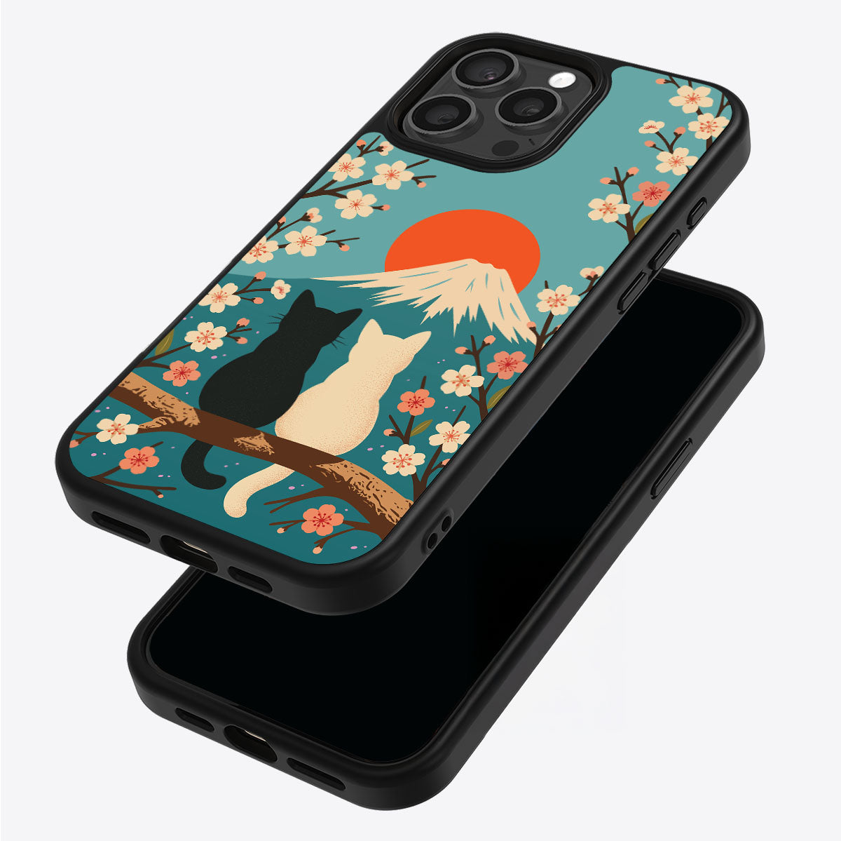 Fuji Cats iPhone 15 Pro case – back and side view