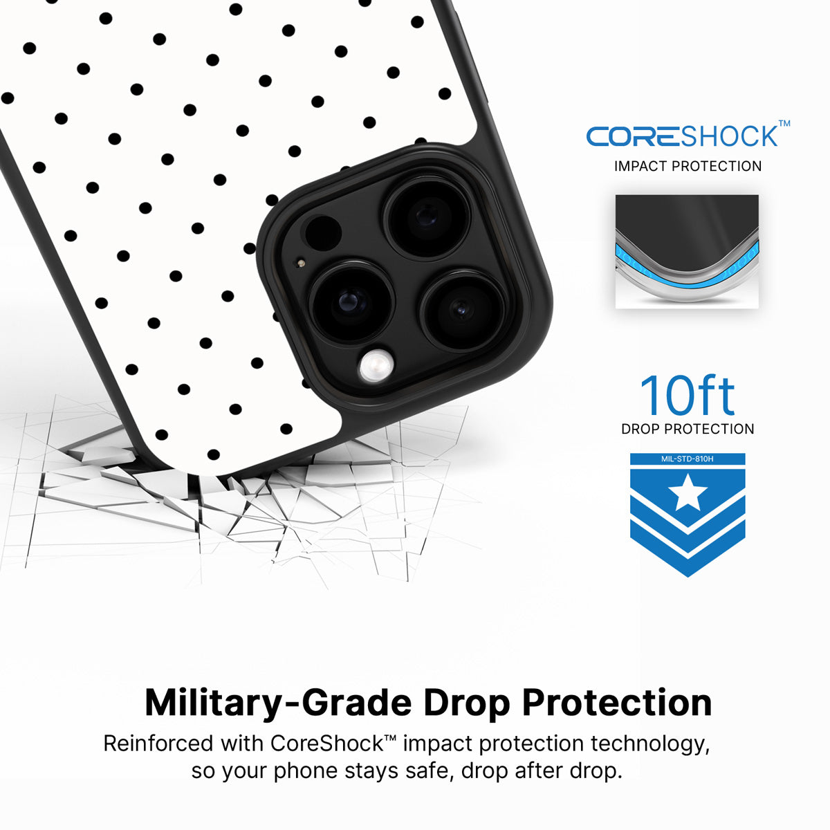 Ivory Sprinkle iPhone 15 Pro case with drop protection