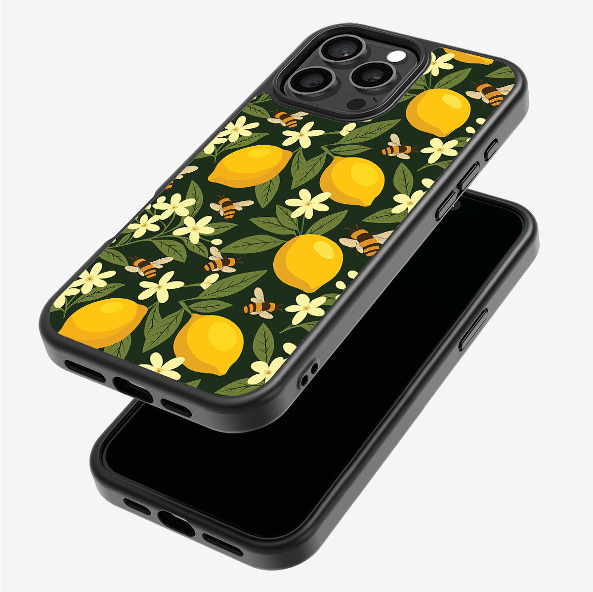 Lemon and Bees iPhone 15 Pro case – back and side view