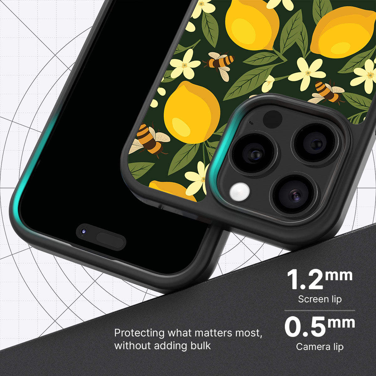 Lemon and Bees slim iPhone 15 Pro phone case