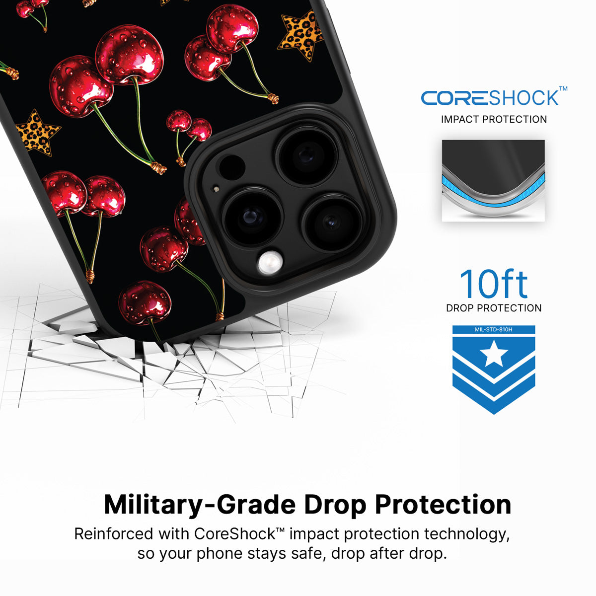 Rebel Cherry iPhone 15 Pro case with drop protection