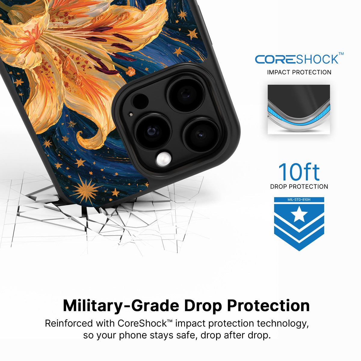 Celestial Bloom iPhone 15 Pro Max case with drop protection