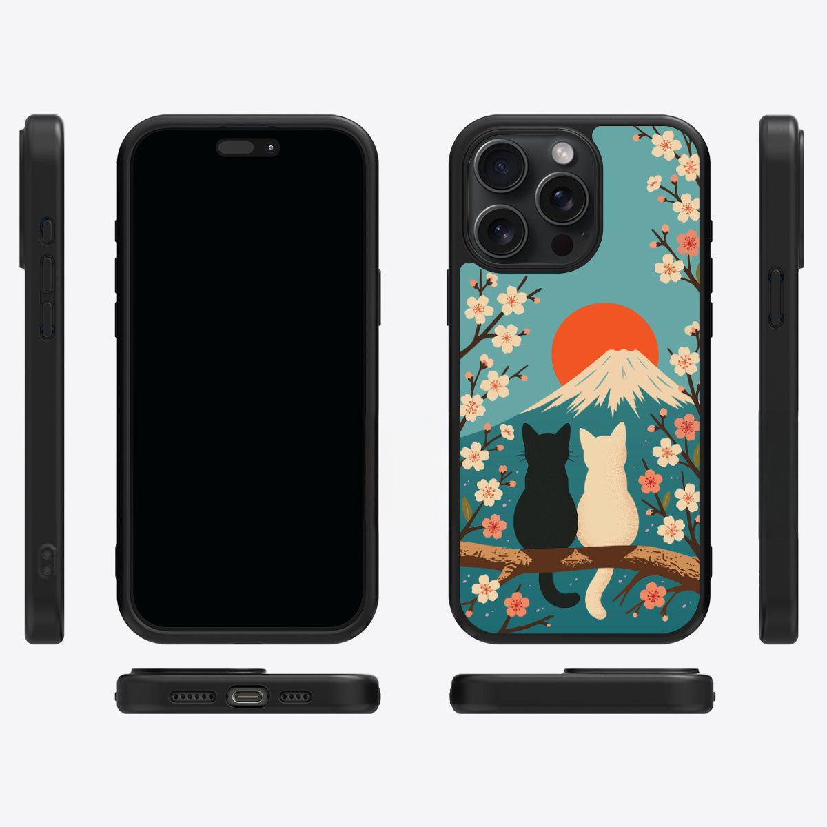 Fuji Cats iPhone 15 Pro Max case cover – multi-angle view
