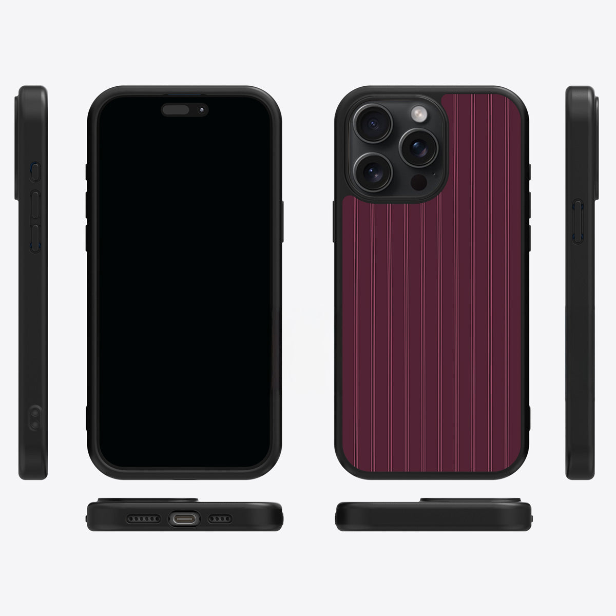 Mulberry Pinstripe iPhone 15 Pro Max case cover – multi-angle view
