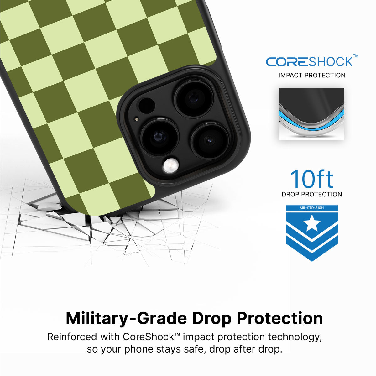 Olive Meadow iPhone 15 Pro Max case with drop protection