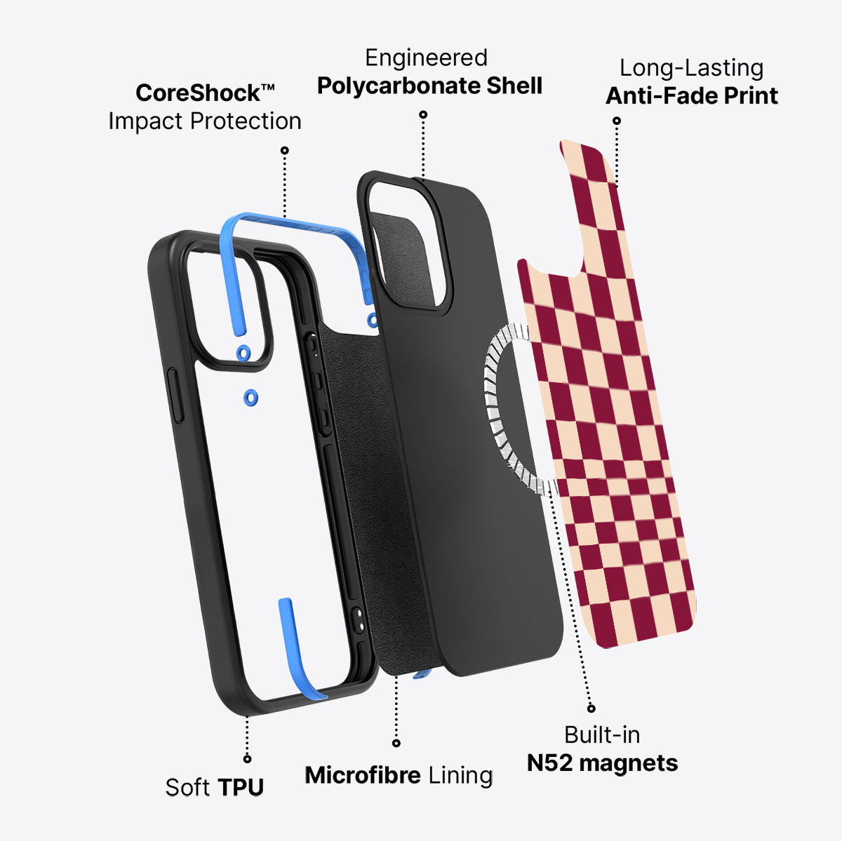 iPhone 15 Pro Max case construction – Rouge Board phone case