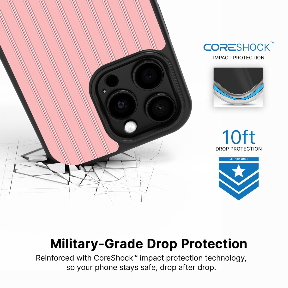 Sorbet Pinstripe iPhone 15 Pro Max case with drop protection