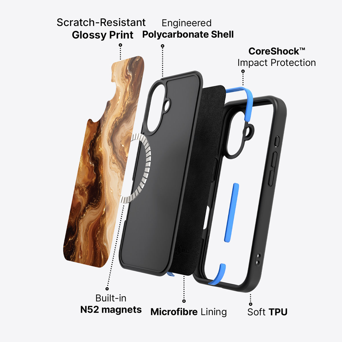 iPhone 16 case construction – Caramel Swirl phone case