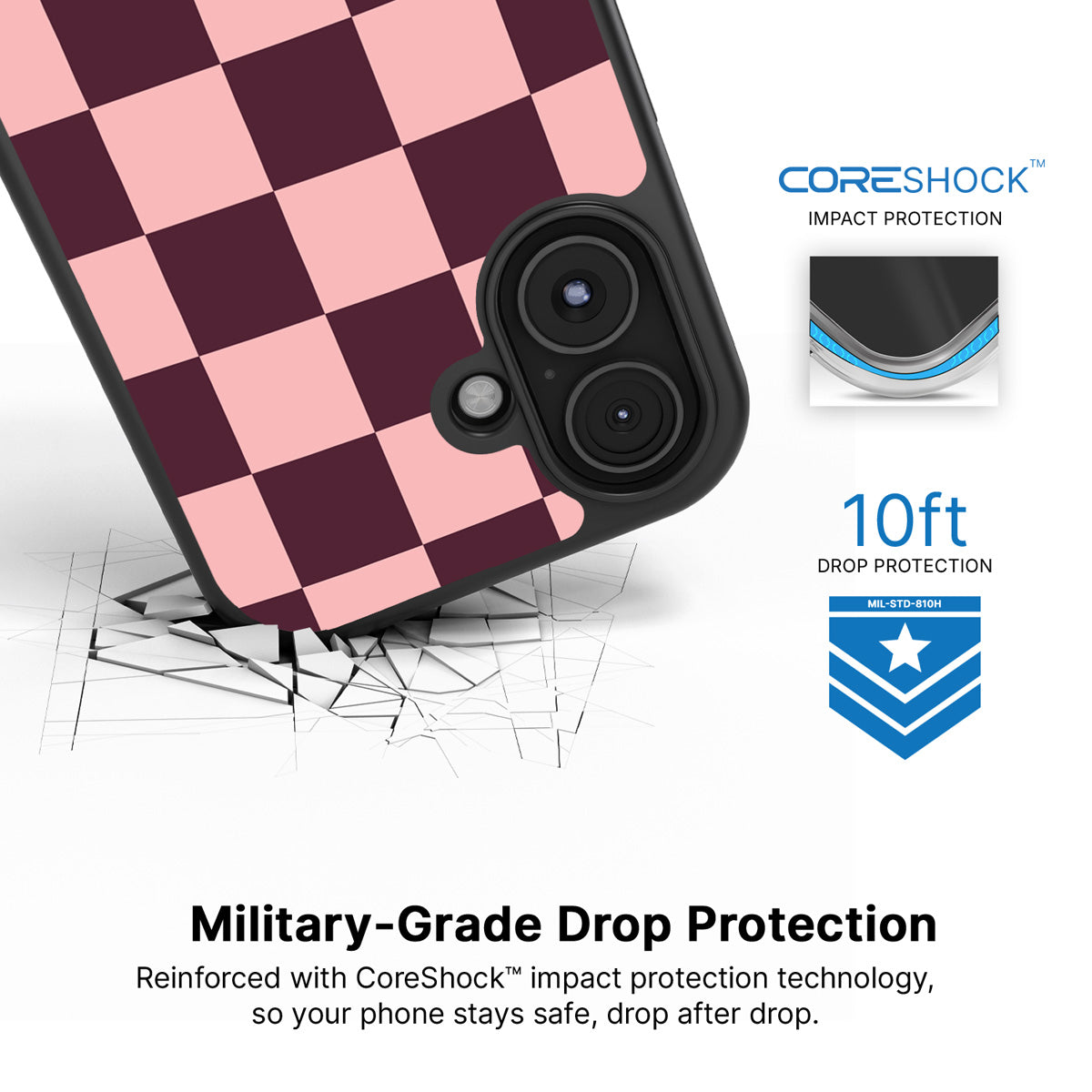 Claret Tile iPhone 16 case with drop protection