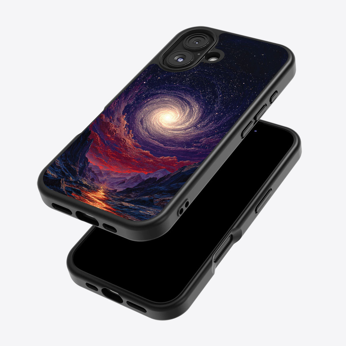 Cosmic Vortex iPhone 16 case – back and side view