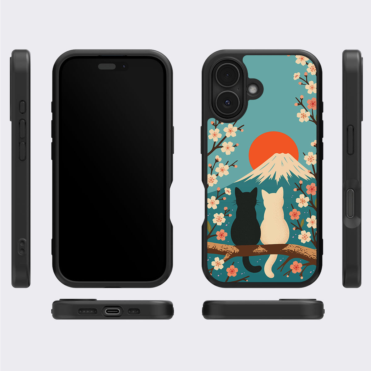Fuji Cats iPhone 16 case cover – multi-angle view