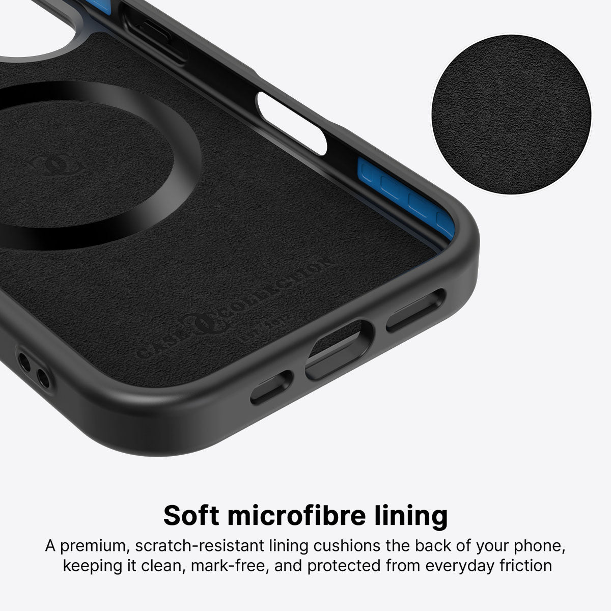 iPhone 16 case interior – Lemon and Bees microfibre lining