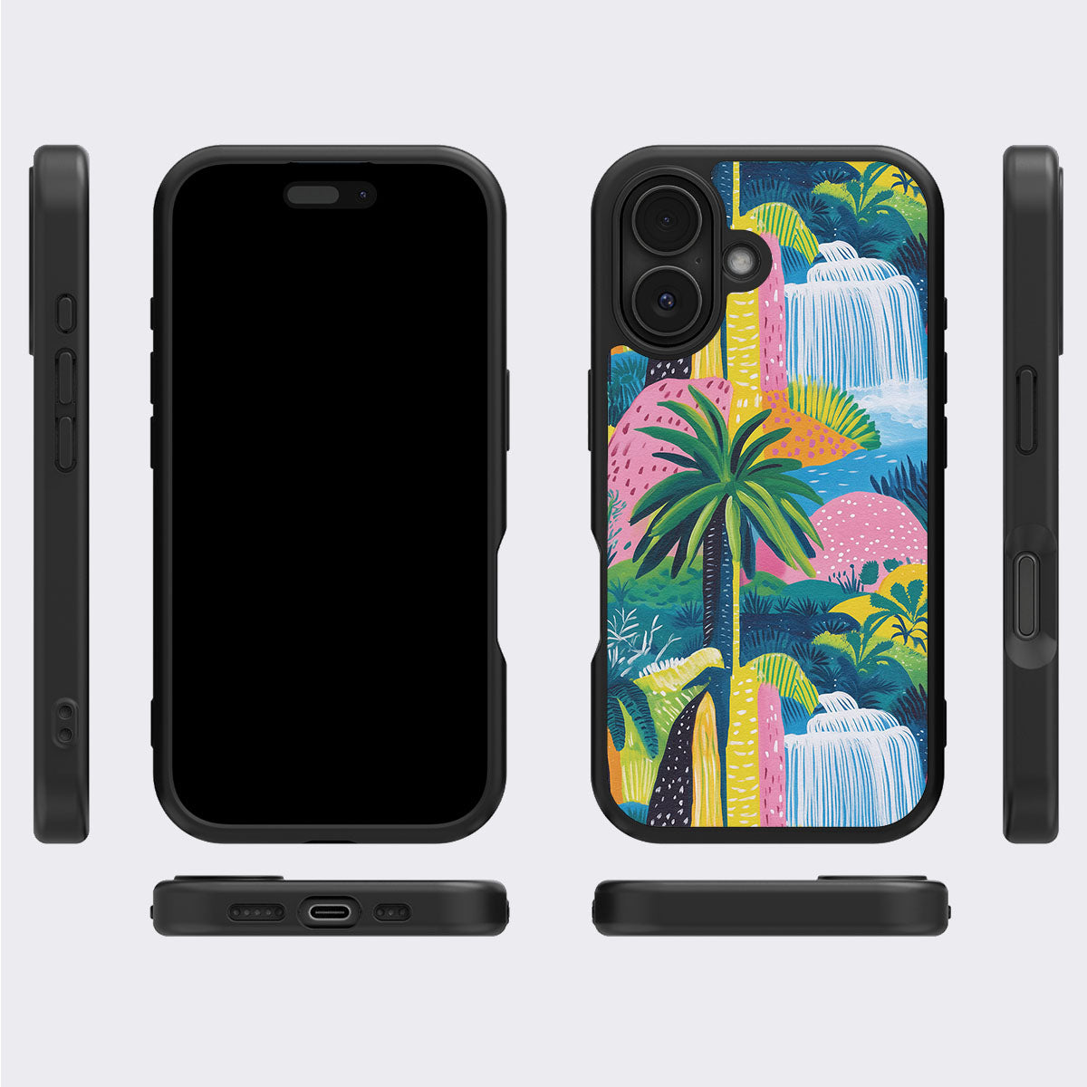 Lively Amazon iPhone 16 case cover – multi-angle view