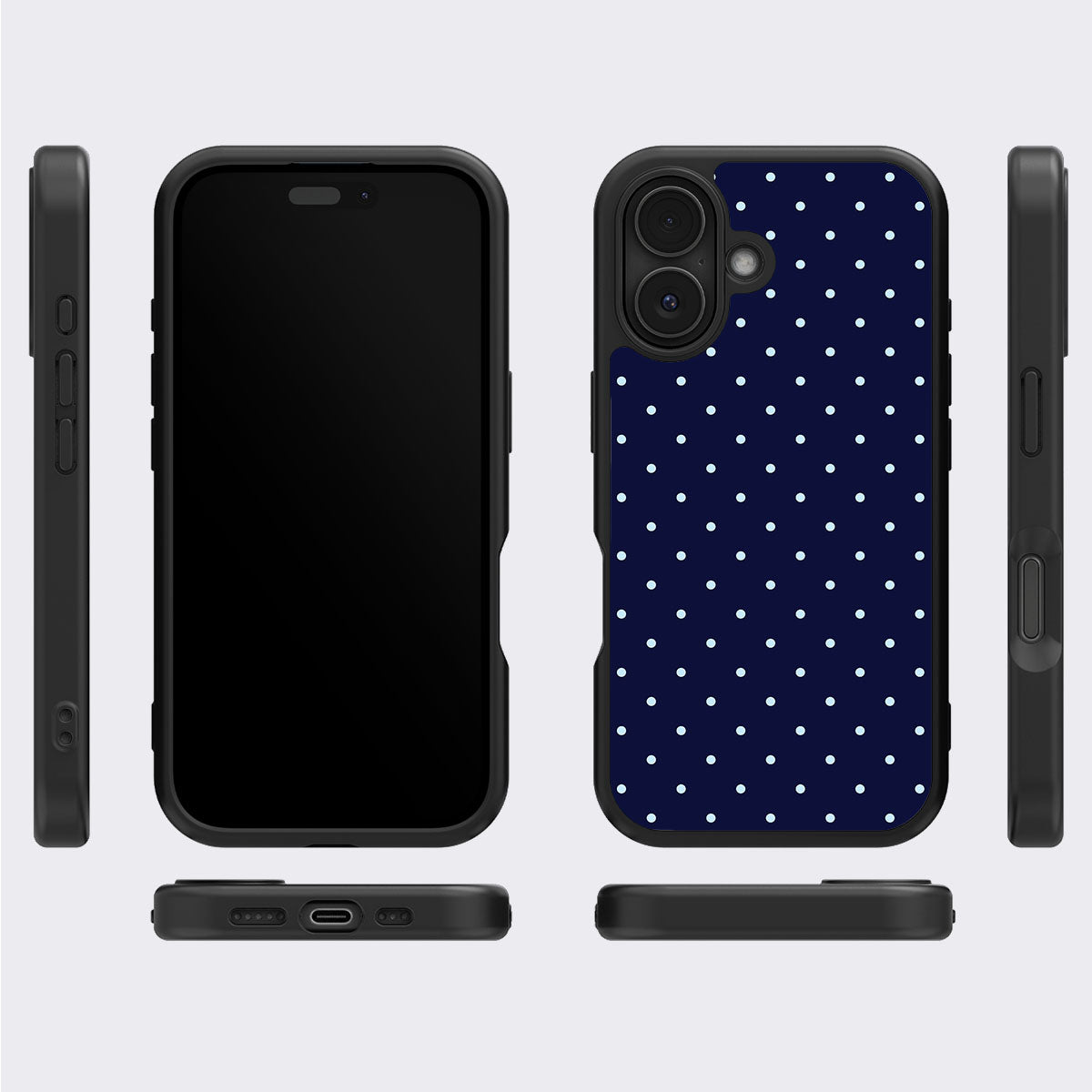 Navy Whisper iPhone 16 case cover – multi-angle view