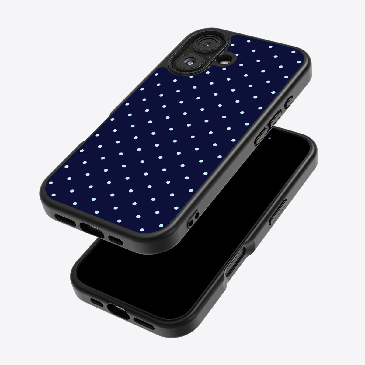 Navy Whisper iPhone 16 case – back and side view
