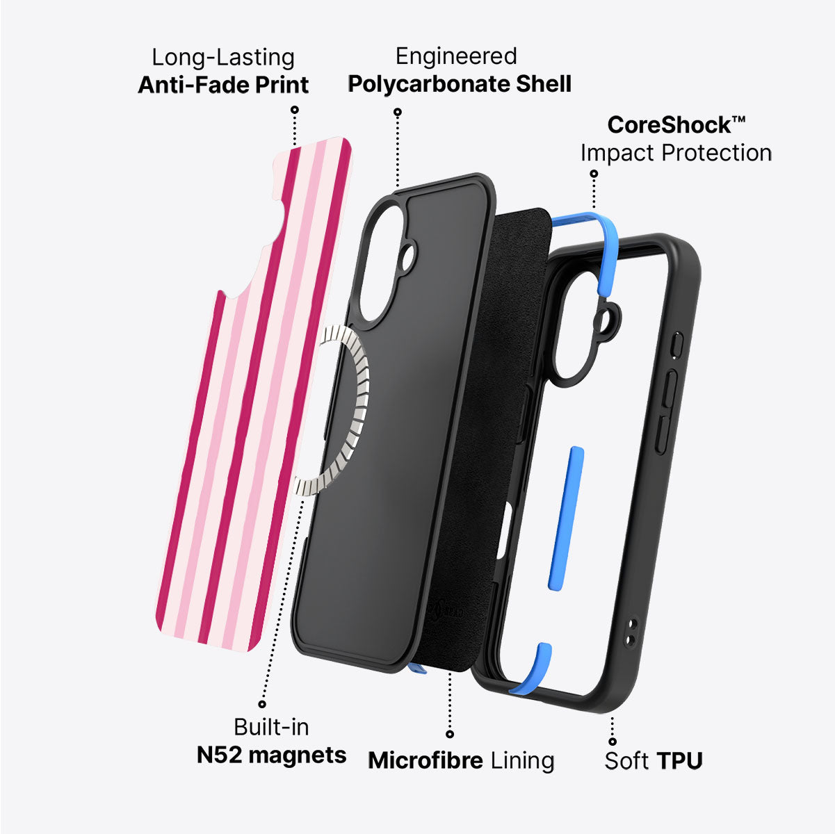 Pink Watercolor Stripes - iPhone 16 Case #case type_core (magsafe)