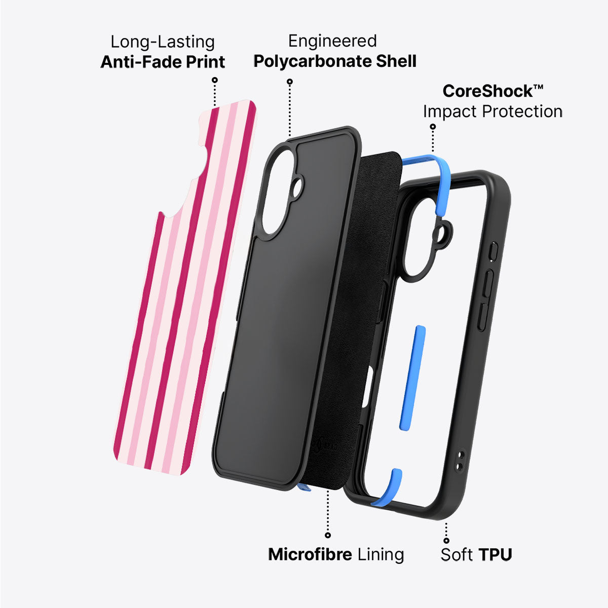 Pink Watercolor Stripes - iPhone 16 Case #case type_core (non magsafe)