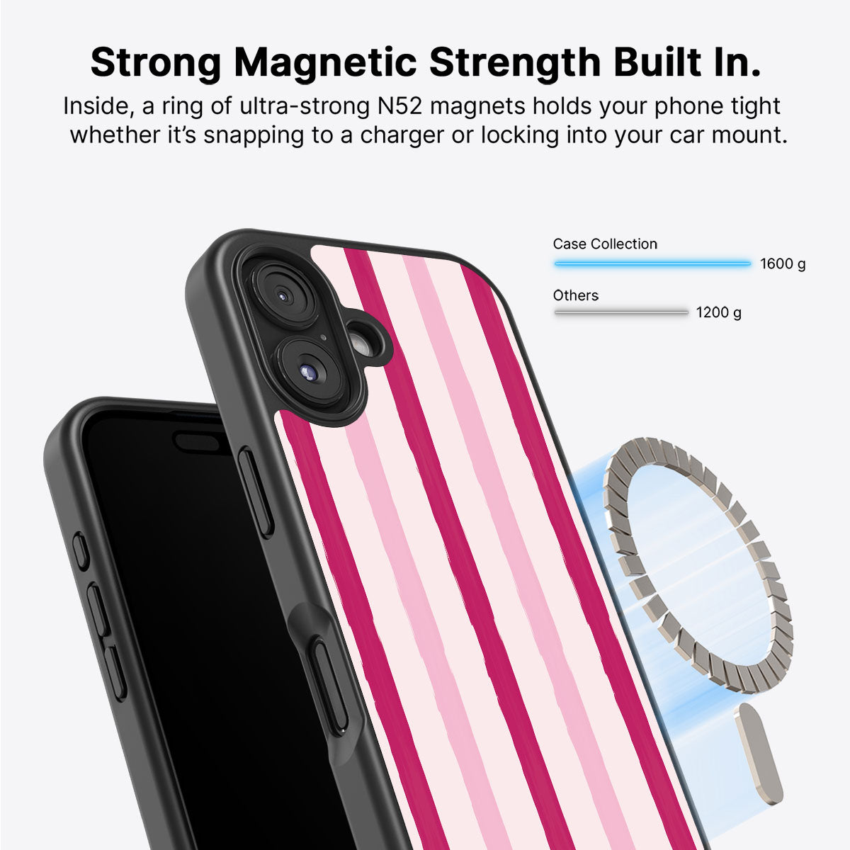 Pink Watercolor Stripes - iPhone 16 Case #case type_core (magsafe)
