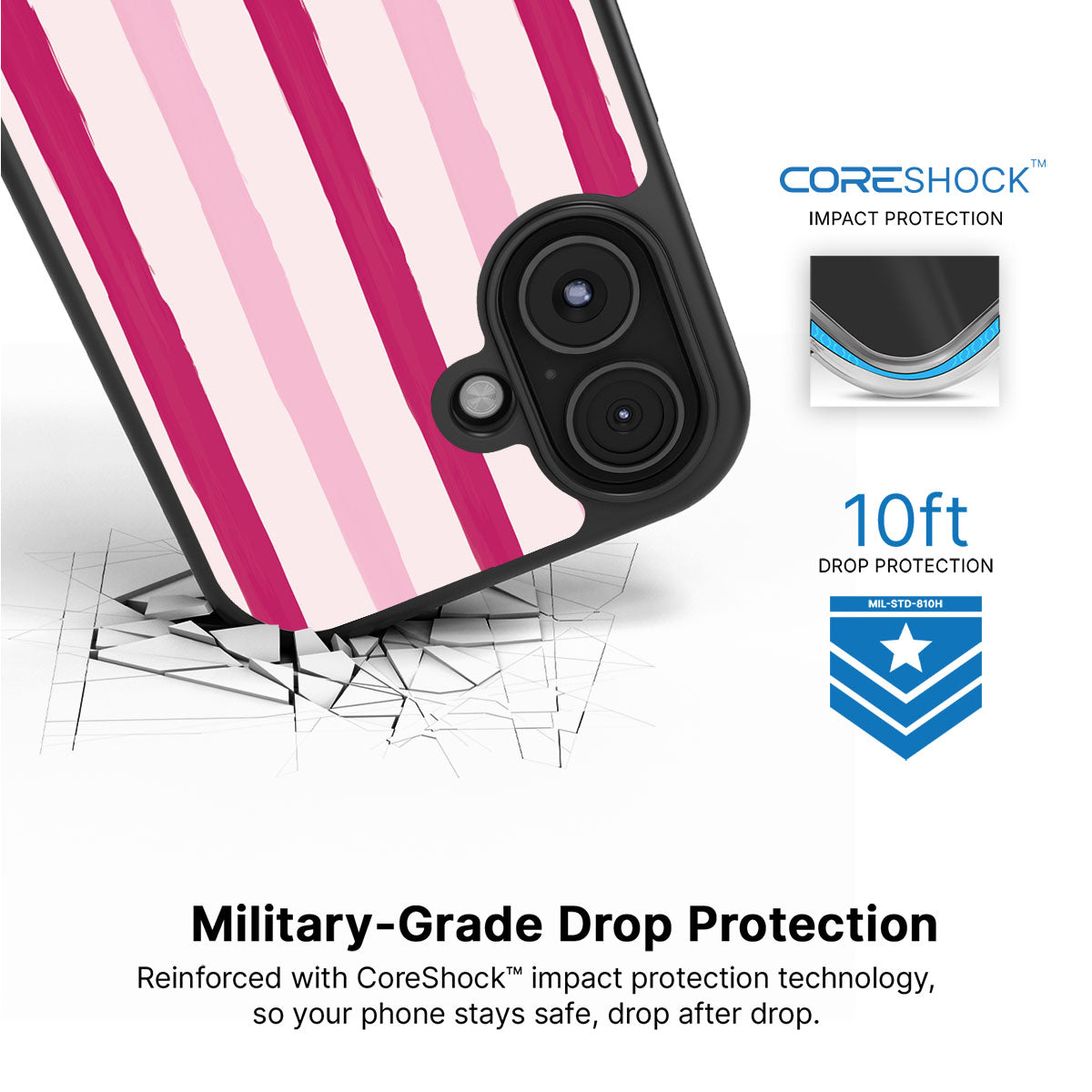 Pink Watercolor Stripes - iPhone 16 Case #case type_core (magsafe), #case type_core (non magsafe)