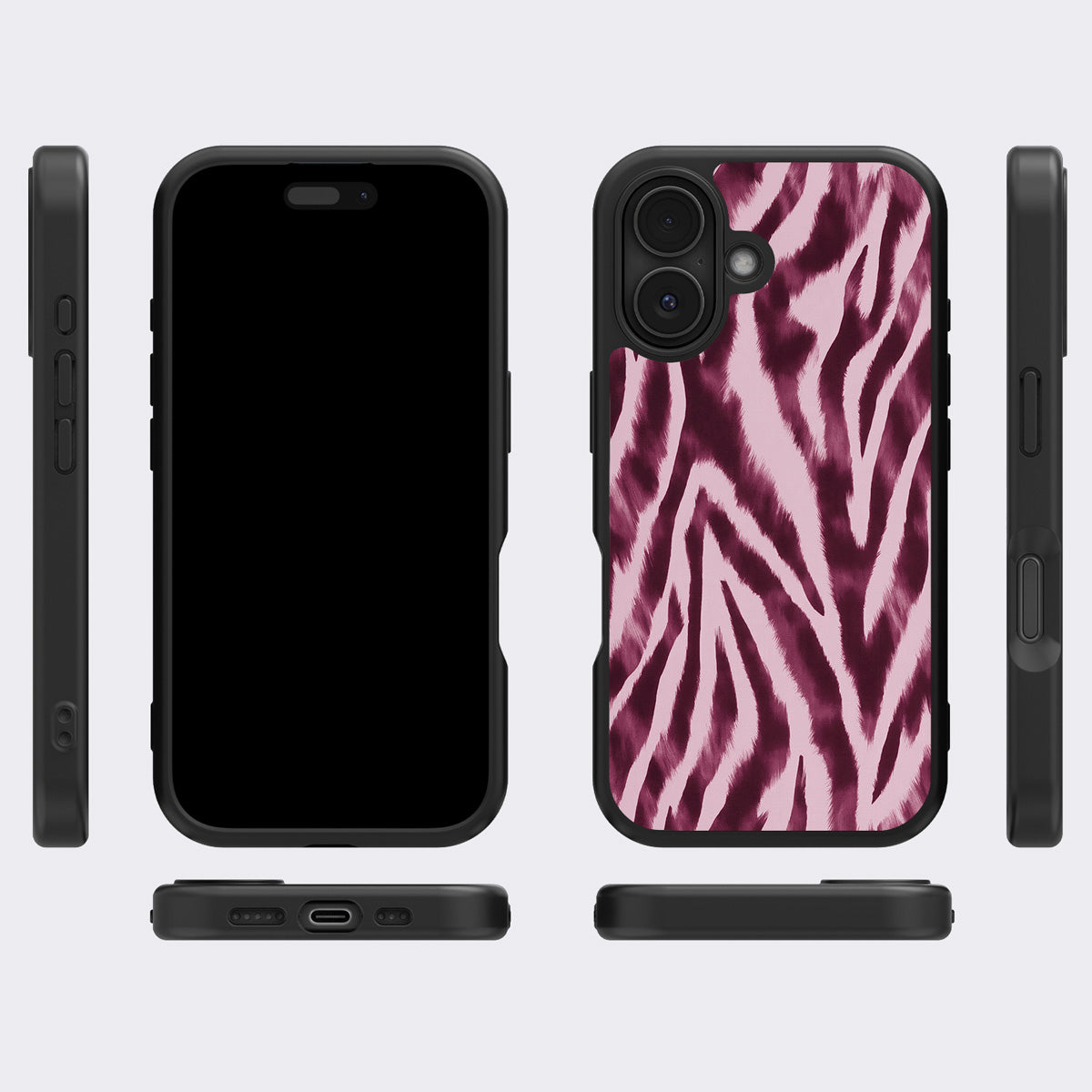 Sangria Zebra iPhone 16 case cover – multi-angle view