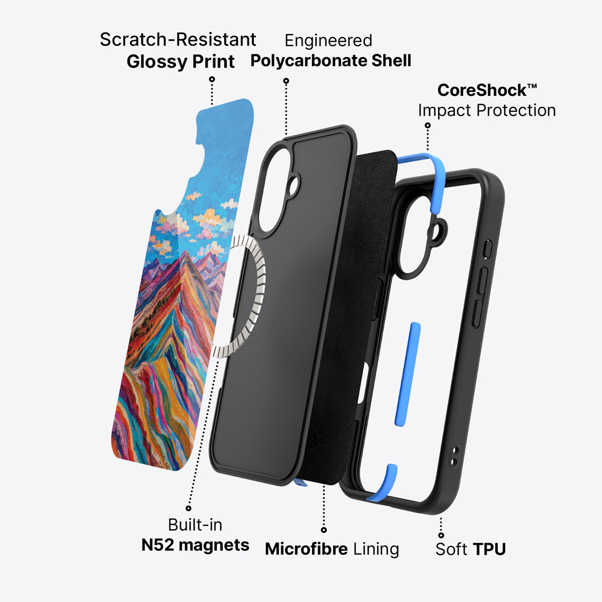 iPhone 16 case construction – Spectrum Ridge phone case