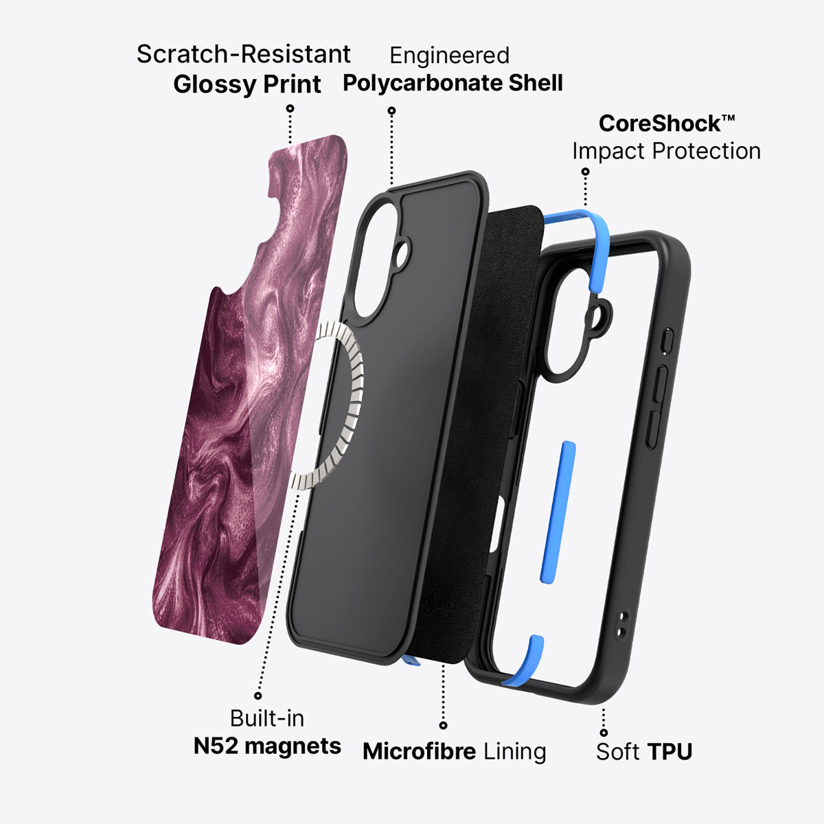 iPhone 16 case construction – Wine Shimmer phone case