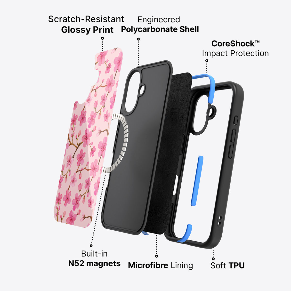iPhone 16 Plus case construction – Cherry Blossom phone case