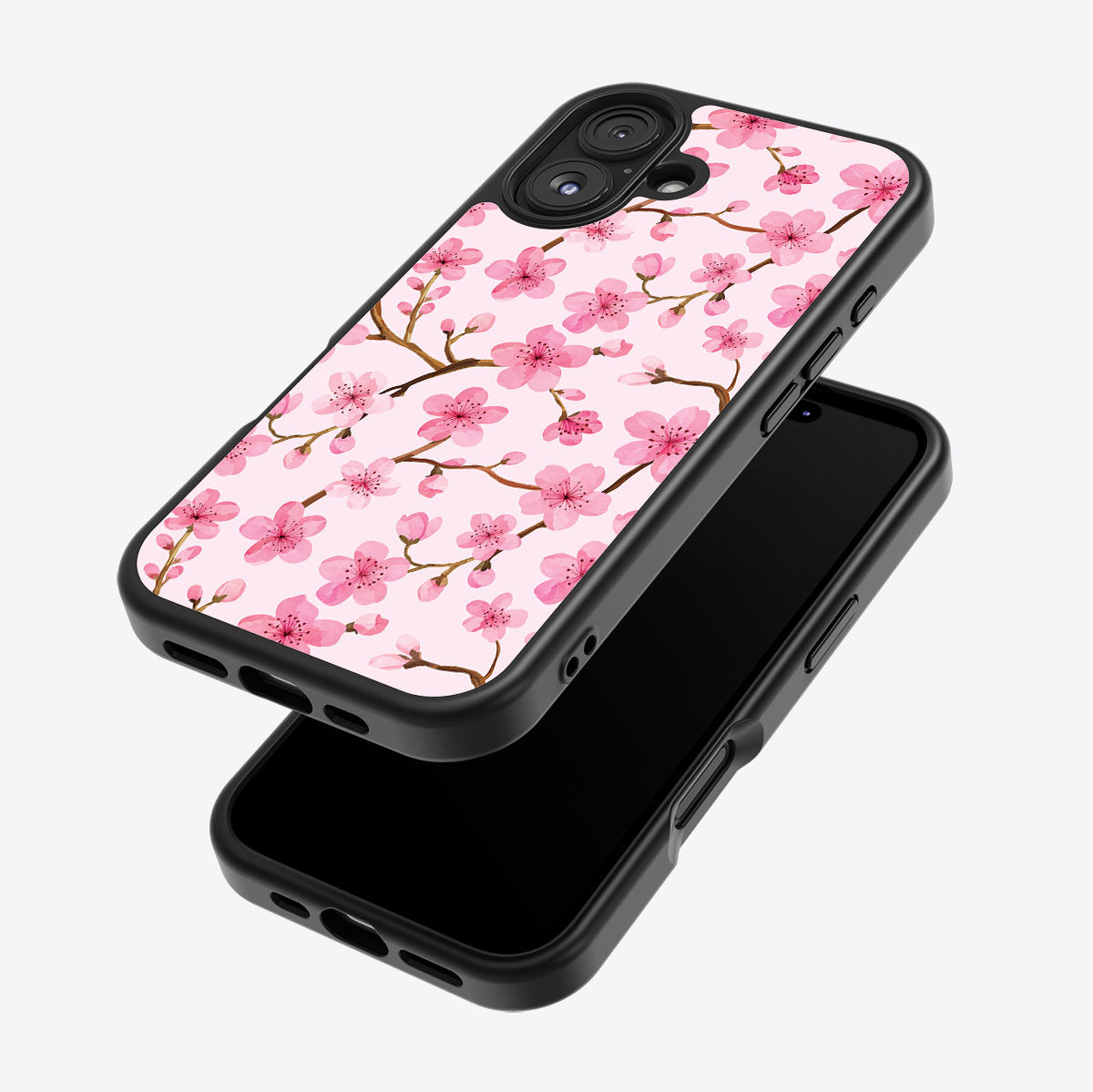 Cherry Blossom iPhone 16 Plus case – back and side view