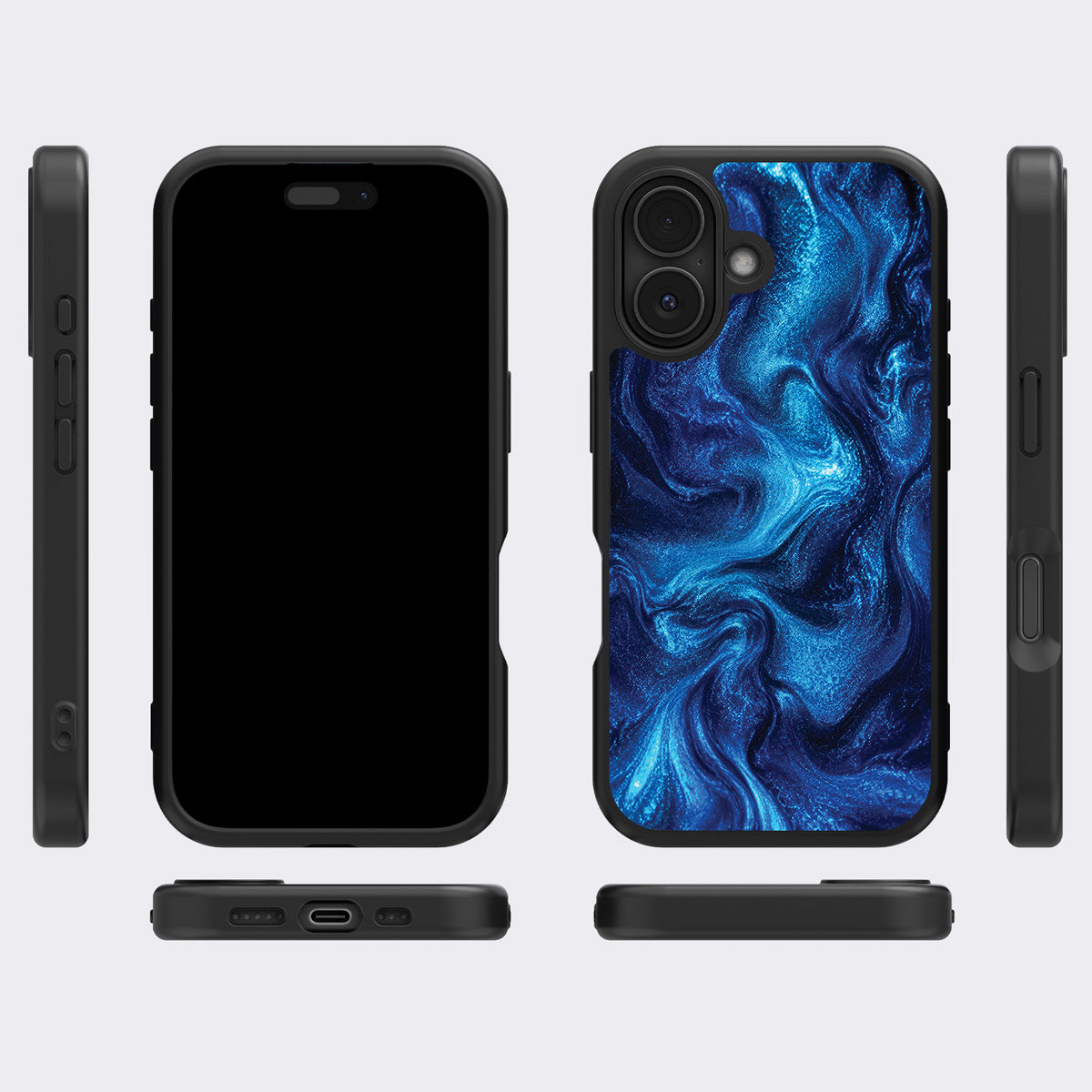 Blue Marble Designer iPhone 16 Plus Case – Indigo Impasto | MagSafe