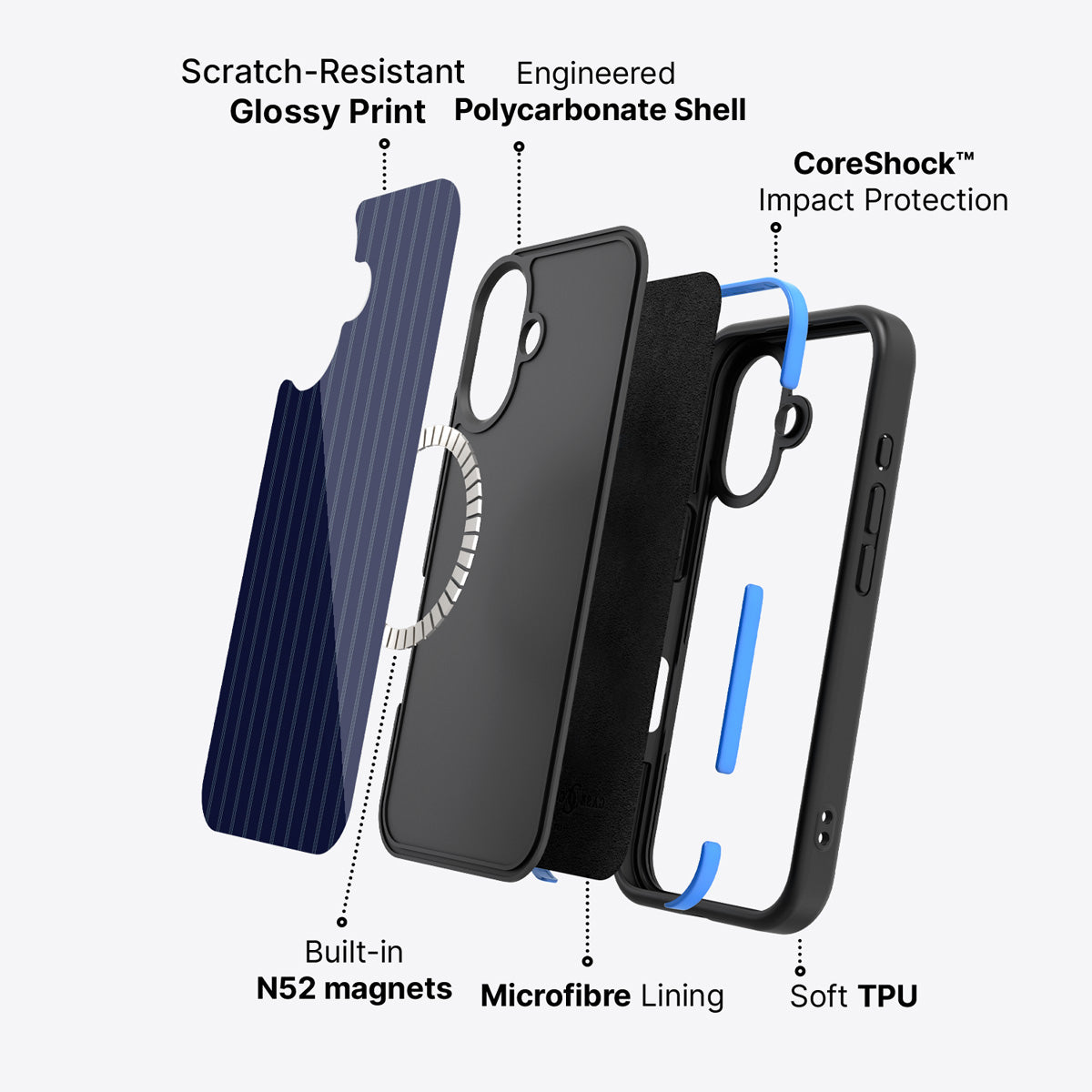 iPhone 16 Plus case construction – Ink Pinstripe phone case