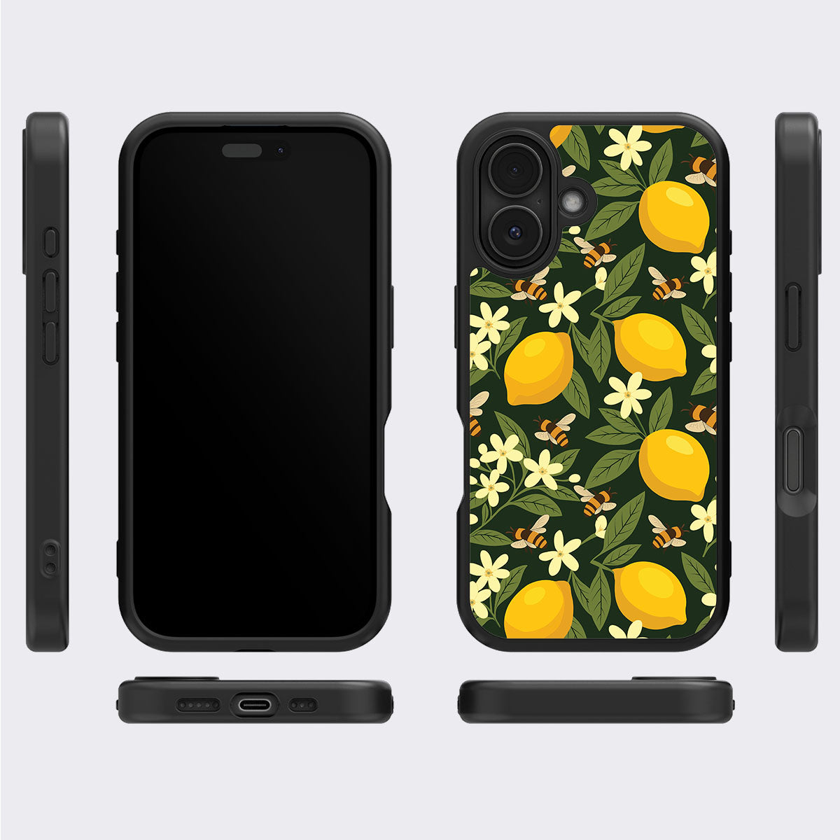 Lemon and Bees iPhone 16 Plus case cover – multi-angle view