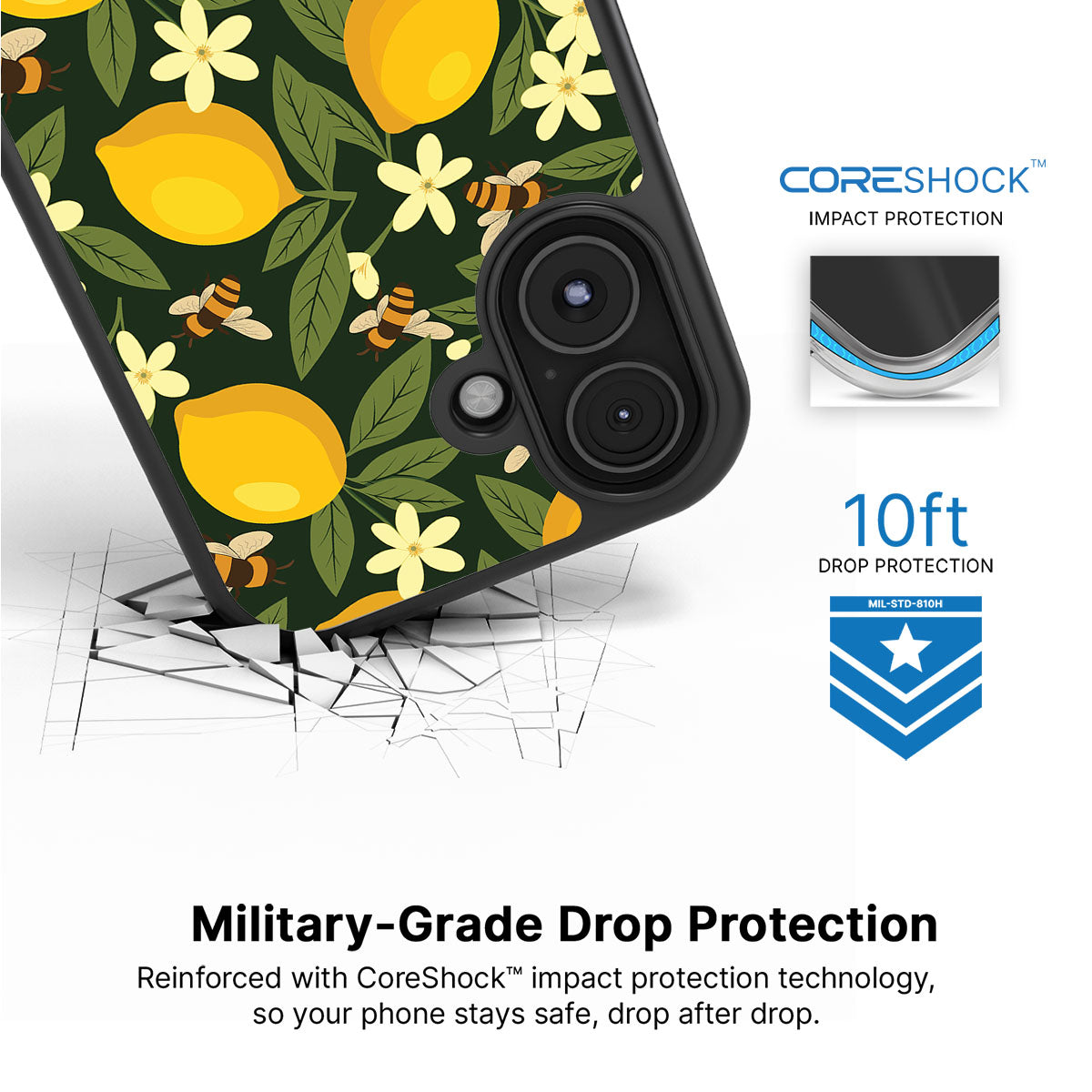 Lemon and Bees iPhone 16 Plus case with drop protection