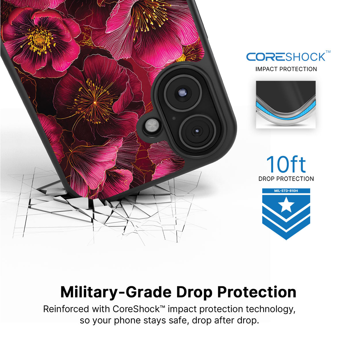 Pink Floral Designer iPhone 16 Plus Case – Ruby Flora | MagSafe