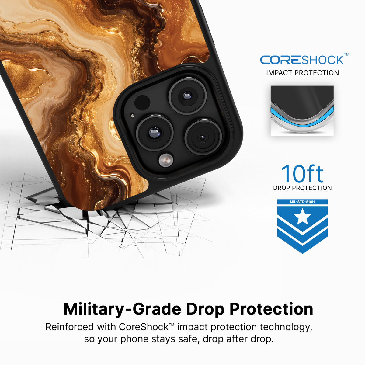 Caramel Swirl iPhone 16 Pro case with drop protection