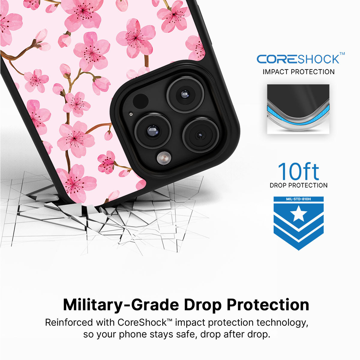 Cherry Blossom iPhone 16 Pro case with drop protection